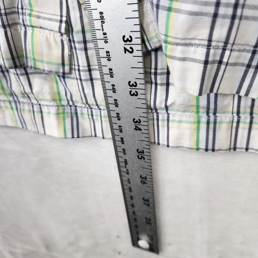 Ecko Unltd Mens 2X Short Sleeve Button‎ Down Shirt Plaid White Green Navy Cotton